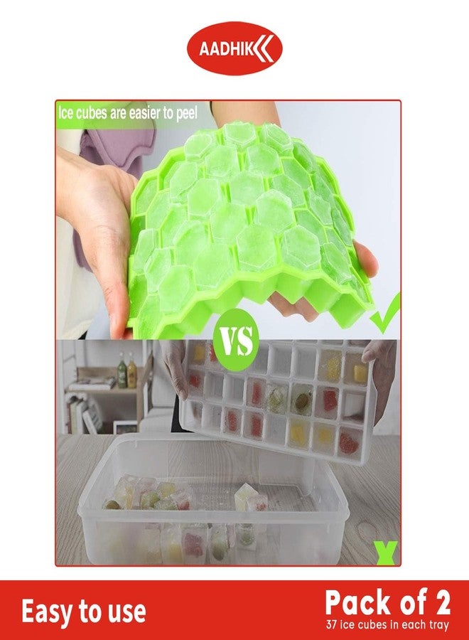 AADHIK Ice Cube Tray Set of 2 Silicone Ice Container for Freezer 37 Cavity Ice Cube Mould Flexible Tray for Freezer, Cake Maker, Ice Trays for Chilled Drinks(Set of 2, Green) - Image 5